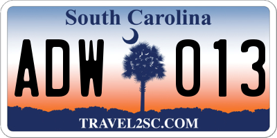 SC license plate ADW013
