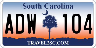 SC license plate ADW104