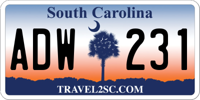 SC license plate ADW231