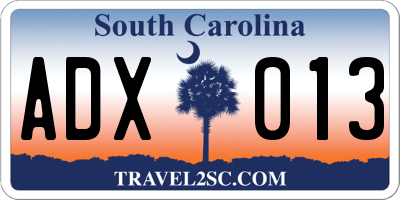 SC license plate ADX013