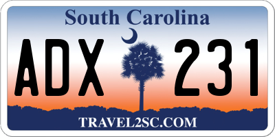 SC license plate ADX231
