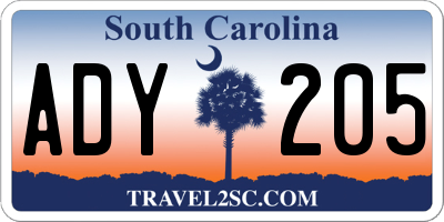 SC license plate ADY205