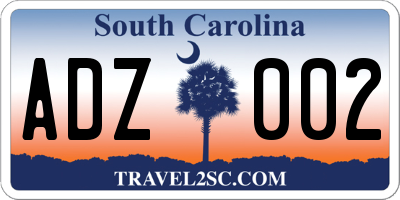 SC license plate ADZ002