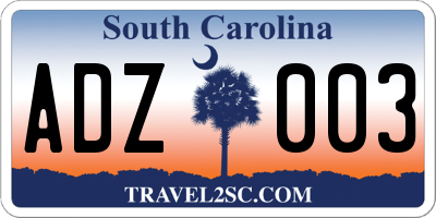 SC license plate ADZ003
