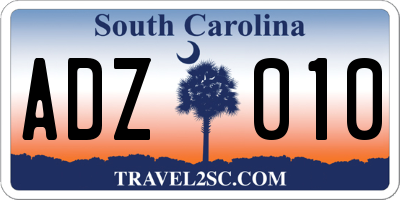 SC license plate ADZ010