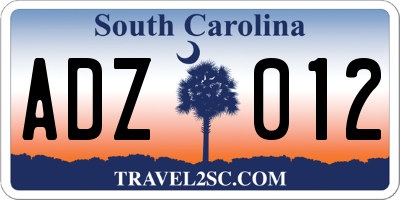 SC license plate ADZ012