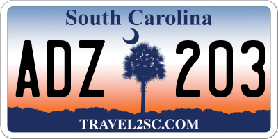 SC license plate ADZ203