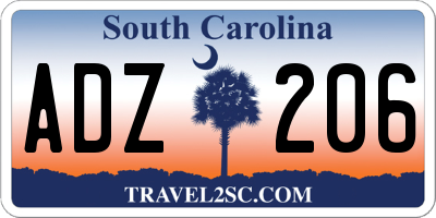 SC license plate ADZ206