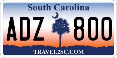 SC license plate ADZ800