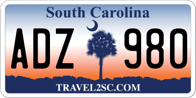 SC license plate ADZ980