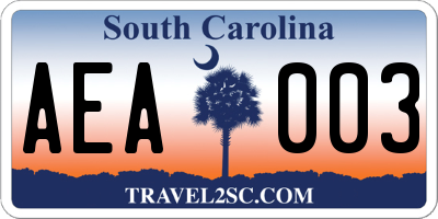 SC license plate AEA003