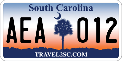 SC license plate AEA012