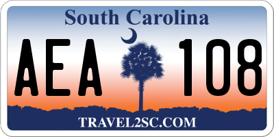 SC license plate AEA108