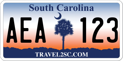SC license plate AEA123