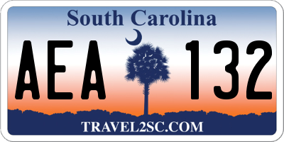 SC license plate AEA132