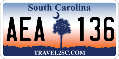 SC license plate AEA136