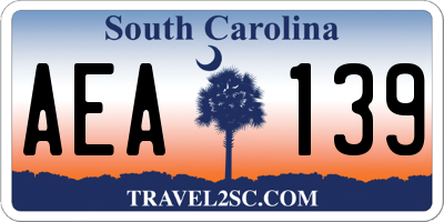 SC license plate AEA139