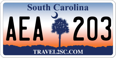 SC license plate AEA203