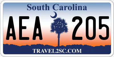 SC license plate AEA205