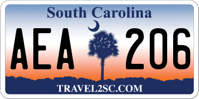 SC license plate AEA206