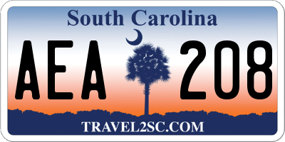 SC license plate AEA208