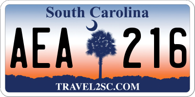 SC license plate AEA216