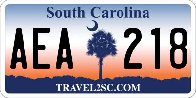SC license plate AEA218