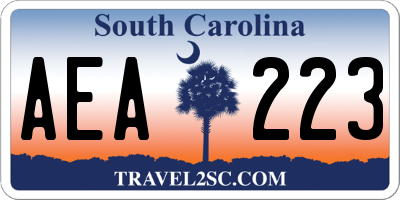 SC license plate AEA223