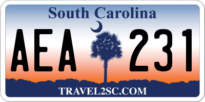 SC license plate AEA231