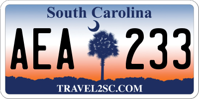 SC license plate AEA233