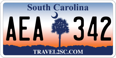 SC license plate AEA342