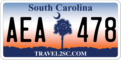 SC license plate AEA478
