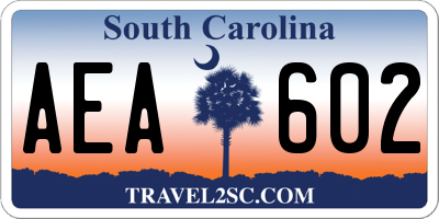 SC license plate AEA602