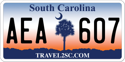 SC license plate AEA607