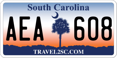 SC license plate AEA608