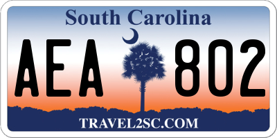 SC license plate AEA802