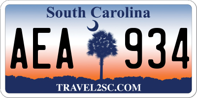 SC license plate AEA934