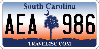 SC license plate AEA986