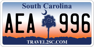 SC license plate AEA996