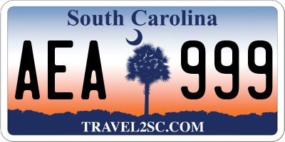 SC license plate AEA999