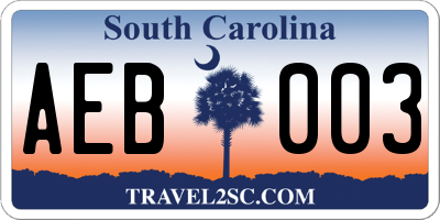 SC license plate AEB003