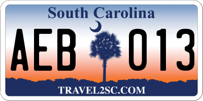 SC license plate AEB013