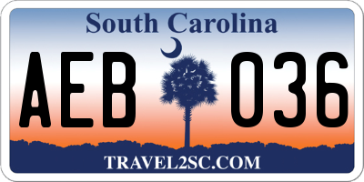 SC license plate AEB036