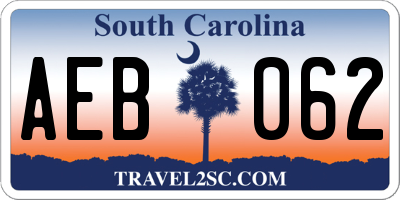 SC license plate AEB062