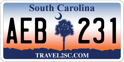 SC license plate AEB231