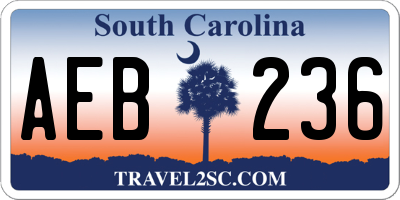 SC license plate AEB236
