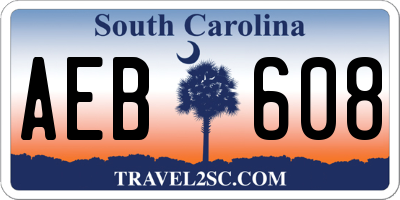 SC license plate AEB608