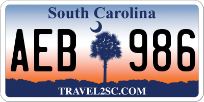 SC license plate AEB986