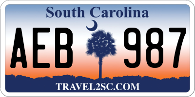 SC license plate AEB987