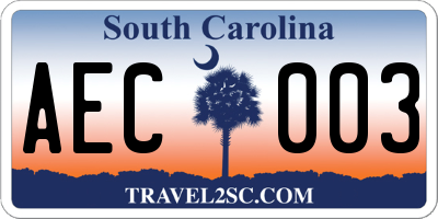 SC license plate AEC003